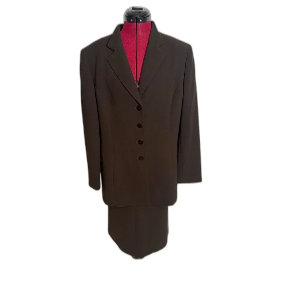 Le Suit Skirt Suit Woman's Size 16 Brown 2-Piece Set Blazer & Skirt